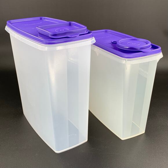 Tupperware Cereal Storage Containers 19 & 13 Cups Purple Lids Clear Frosted - Picture 7 of 7